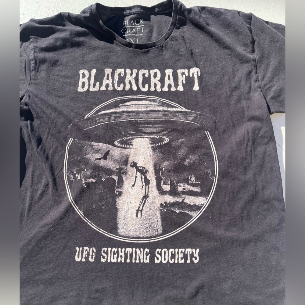 Women's Black Craft T-Shirt Black Spaceship 2XL Aliens Magic Tarot Oversize